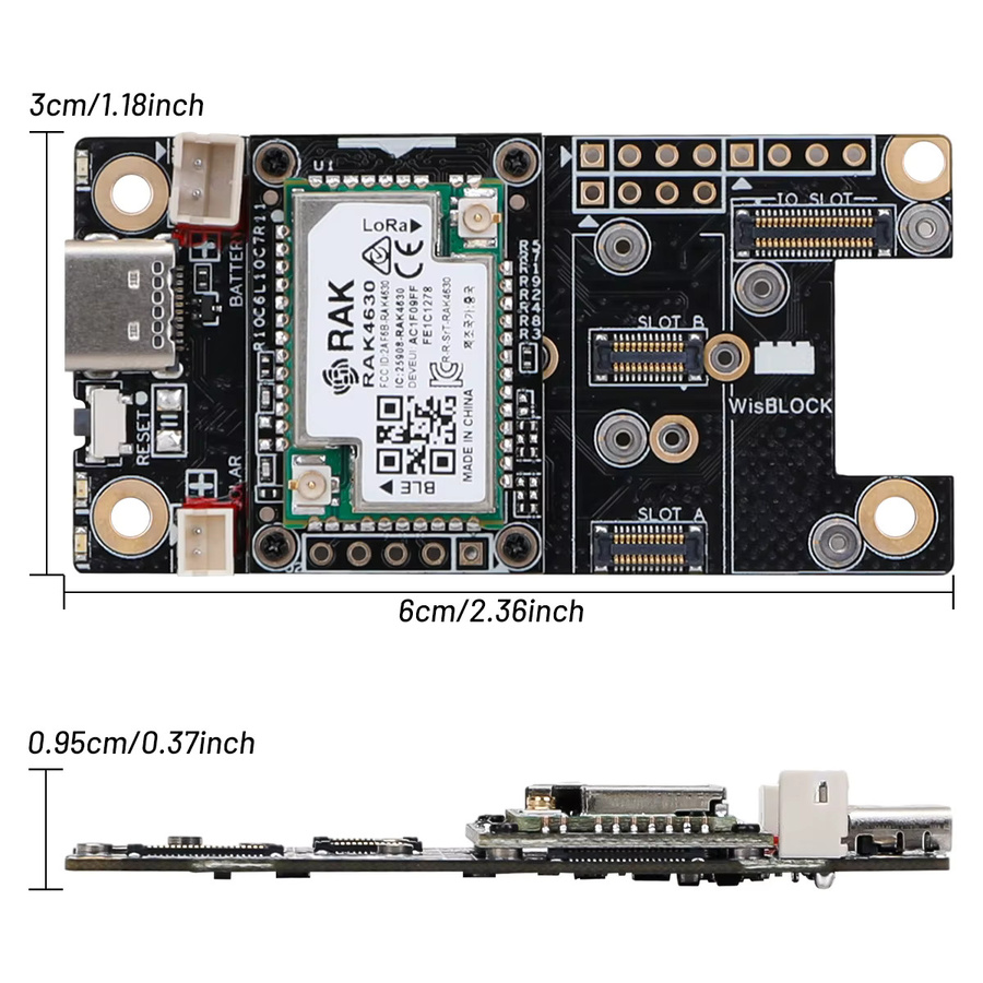 RAK4631 Meshtastic Meshcore Kit mit RAK19007 Basisplatine und LoRa Antenne für LoRaWAN SX1262 868MHz 915MHz in Schwarz - Bild 3