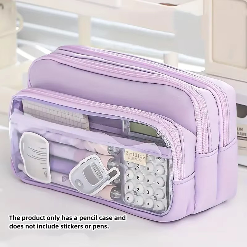 Großes Schreibwaren Etui in Pink als tragbare Kosmetiktasche und Stiftebeutel für Schüler und Studenten - Bild 1