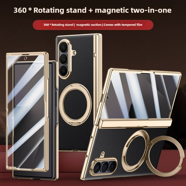 Magnetische Samsung Galaxy Z Fold 7 Handyhülle mit 360 Grad Rotation und HD Anti-Peep Displayschutz sowie Scharnierabdeckung in Schwarz oder Blau - Bild 1