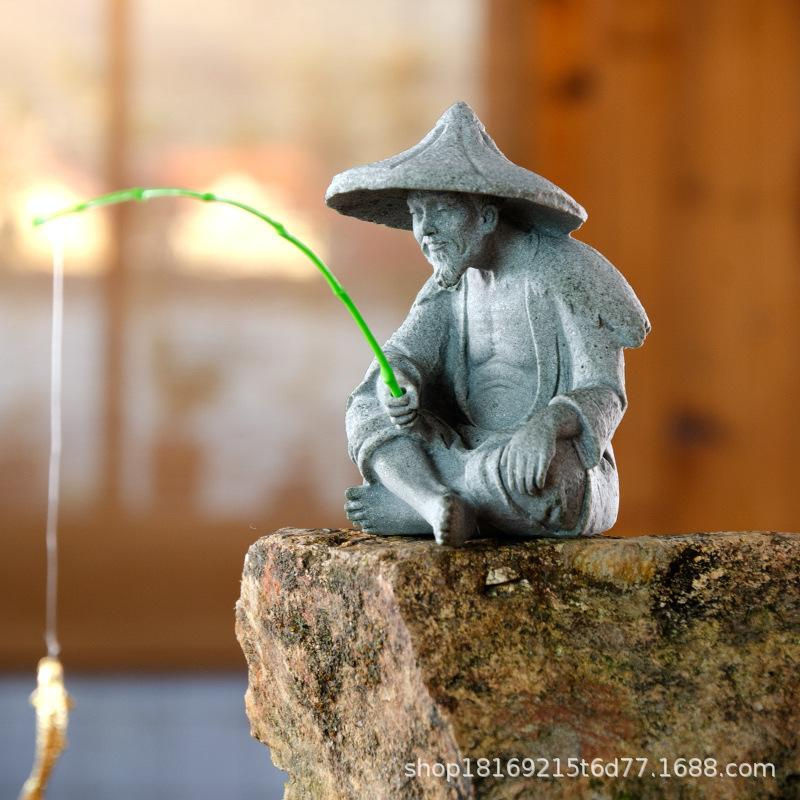 Tooarts Fischer Ornament aus Kunstharz in Grau als dekorative Statue für Steingarten und Dekoration - Bild 7