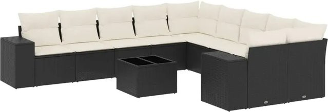 vidaXL 11-teilige Garten-Sofagarnitur in U-Form aus Polyrattan mit Kissen in Schwarz-Creme - Bild 1
