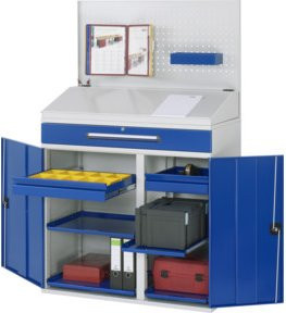 Rau Beistellschrank Stehpult Modell 04 aus Stahlblech mit Türen und Innenschubladen B/T/H: 110 x 52 x 111 cm - Bild 1