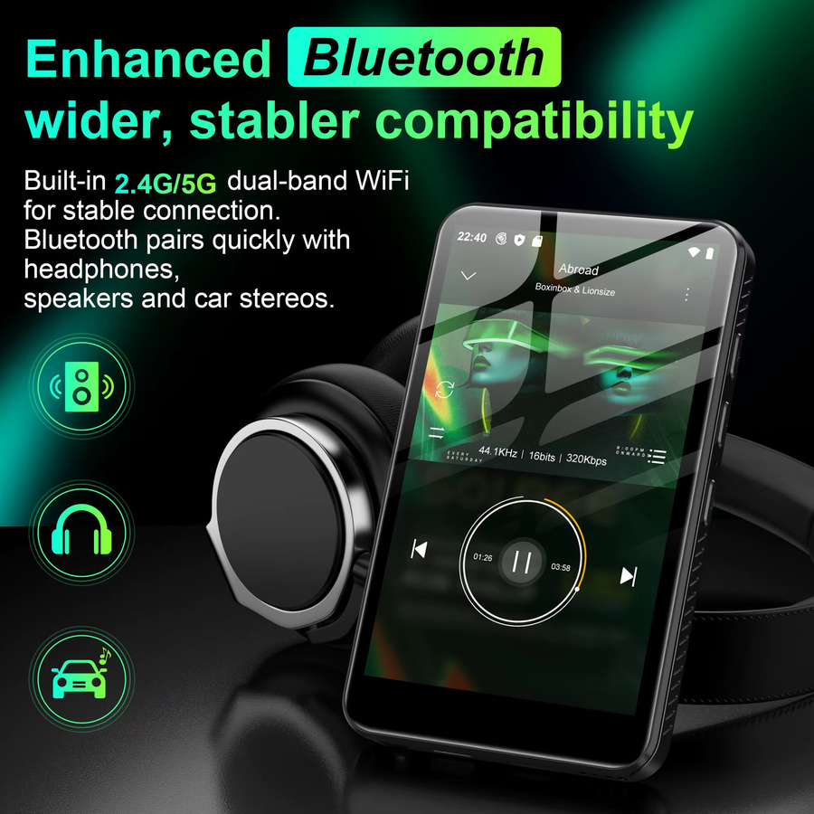 SWOFY MP3- und MP4-Player mit Android 13, 32GB ROM, 4GB RAM, Bluetooth und WLAN, 4-Zoll-Touchscreen, Schwarz - Bild 3