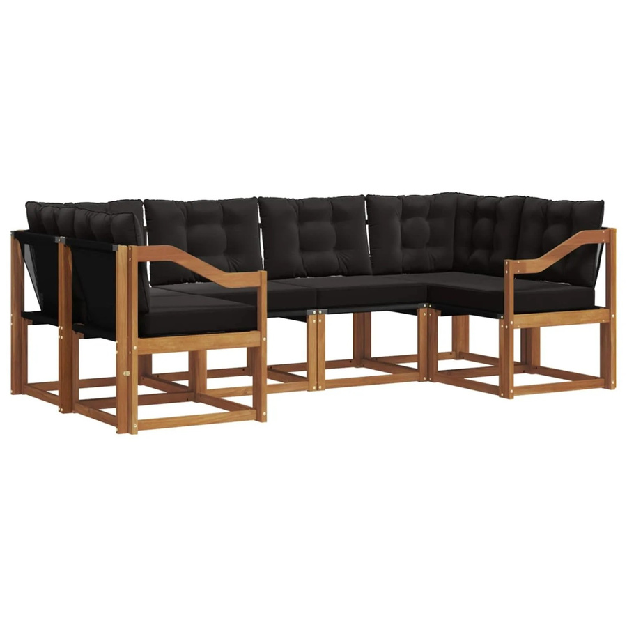 vidaXL Outdoor-Sofagarnitur 6-teilig aus Akazienholz und Textilene in Schwarz und Natur mit Kissen und Armlehnen - Bild 2
