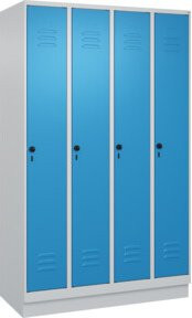 C+P Spind Classic PLUS Garderobenschrank mit Sockel, 4 Abteile, Sicherheits-Drehriegel und 3 Garderobenhaken, Farbe: Grau/Blau, H x B x T: 195 x 120 x 50 cm - Bild 1