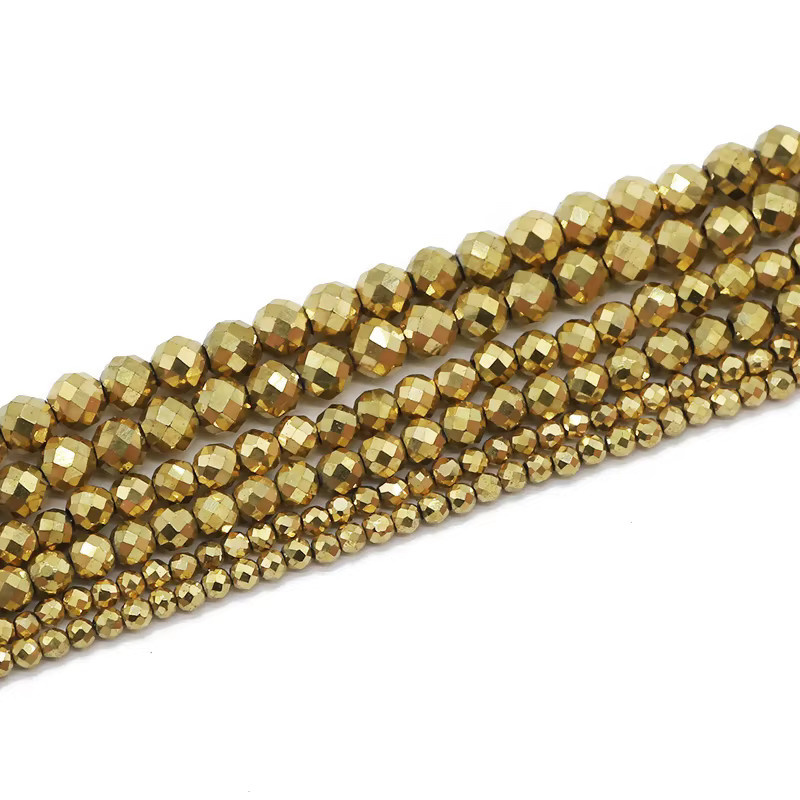 wlyees Kugelperlen Hämatit, Goldfarbe, Naturstein, Unisex - Bild 2