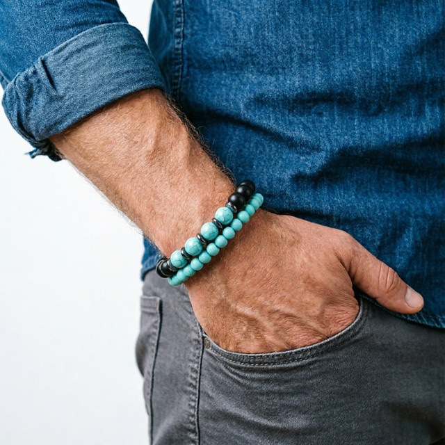 Noter Armband, Vulkangestein, Howlith, Perlen, Herren - Bild 1