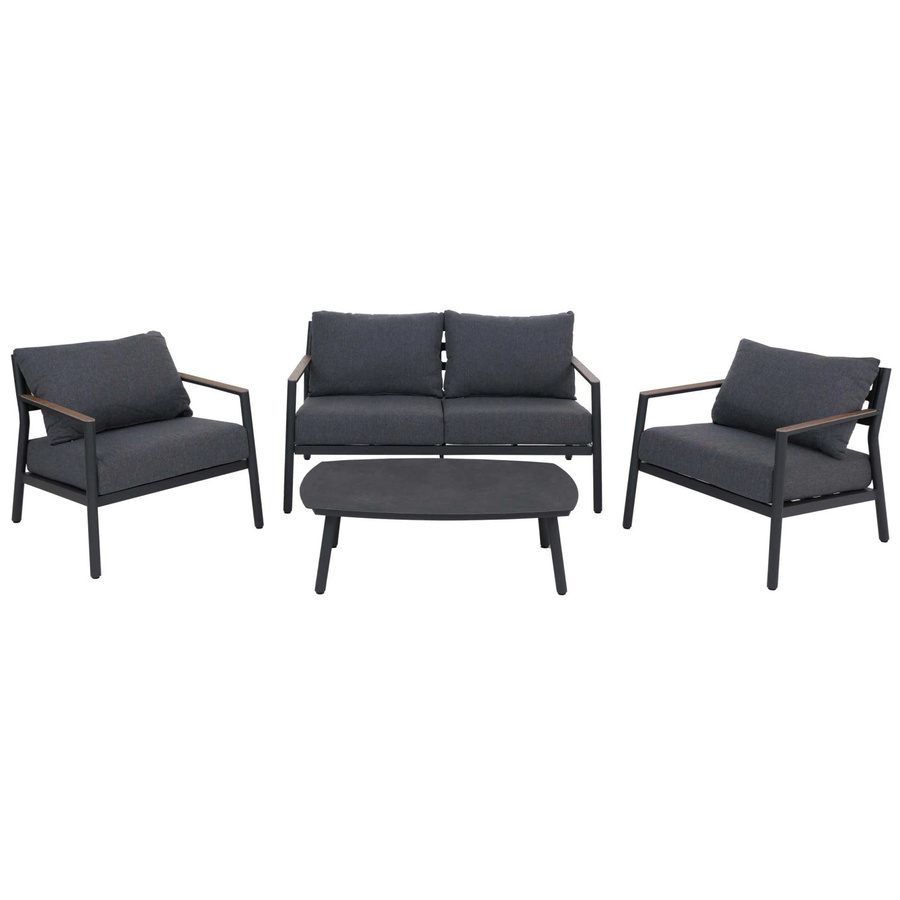 Aluminium Gartengarnitur MCW-P79 Lounge-Set in Dunkelgrau mit 2er-Gartenbank, 2 Sesseln und Polsterkissen aus Olefin-Stoff - Bild 3