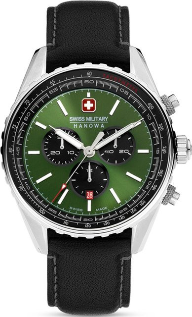 Swiss Military Hanowa Chronograph, Quarz, Edelstahl, Leder, Grün, Herren - Bild 1