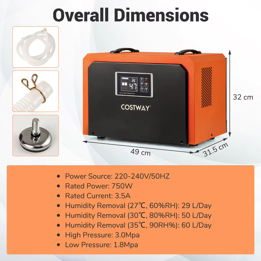 GOFLAME Kommerzieller Baustellentrockner und Industrieller Luftentfeuchter, Orange, 60 L/Tag - Bild 4