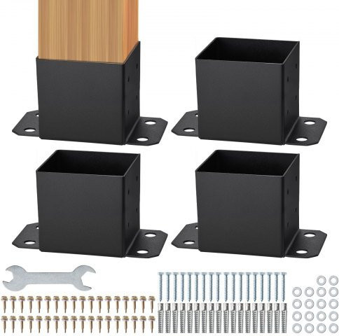 VEVOR 4er-Set Pfostenträger aus Kohlenstoffstahl mit Sprühbeschichtung, Pfostenschuh für Beton- oder Holzböden, B/T/H: 214 x 146 x 140 mm, Schwarz - Bild 1
