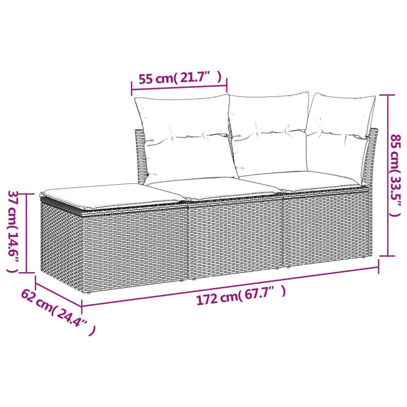 Vidaxl Garten-Sitzgruppe aus schwarzem PE-Rattan mit Kissen für Erwachsene in modernem Design - Bild 3