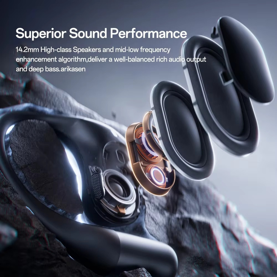 Arikasen Open-Ear Sport-Ohrhörer mit Bluetooth 5.3 und reichhaltigem Bass in Schwarz - Bild 2