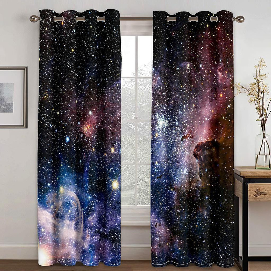 Nachthimmel Mond und Sterne Vorhänge im modernen Stil, 2er-Set, halbtransparent, Multicolor, Breite: 50 cm, Höhe: 130 cm - Bild 1