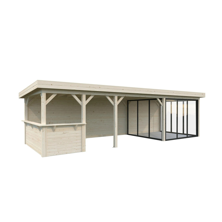 Palmako Pavillon Lenna Set 416 Slide aus Fichtenholz in Braun mit transparenten Alu-Schiebetüren und Eck-Tresenanlage, B/H/T: 876 x 245 x 300 cm - Bild 2