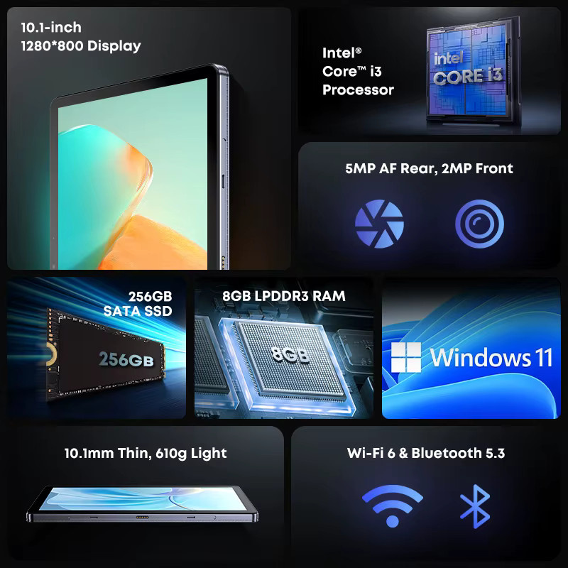 CHUWI Hi10 X2 2-in-1 Windows 11 Tablet mit Tastatur, 10,1 Zoll Display, Intel Core i3-10100Y, 8 GB RAM, 256 GB SSD, WIFI6 - Bild 2