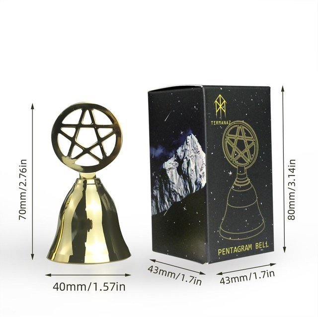 Yiran Furniture Pentagramm Schüttelglocke aus Messing und Kupfer in Gold für Rituale und Zeremonien - Bild 1