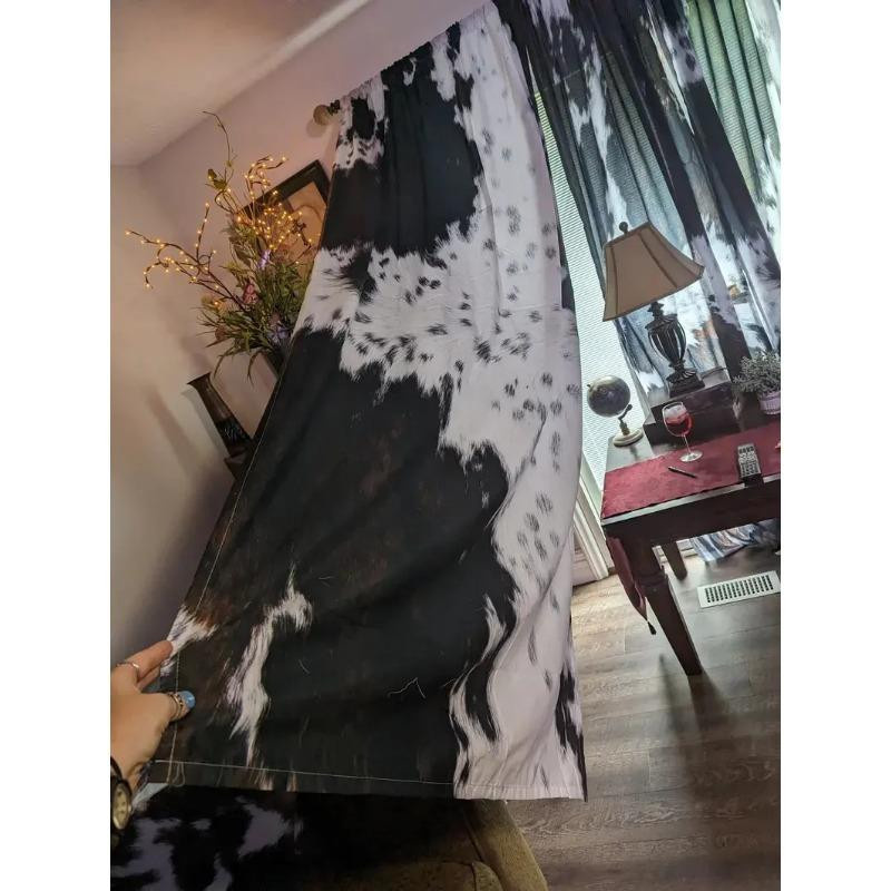 Tiger Tierfell Vorhänge Schwarz und Weiß mit Grafikprint, halbtransparent, B: 200 cm, H: 220 cm - Bild 2