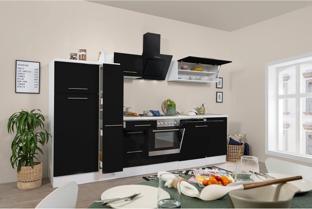Respekta Premium Küchenzeile modern in Schwarz Hochglanz und Weiß mit Soft-Close-Türen und integrierten Schubladen, Breite: 310 cm - Bild 1