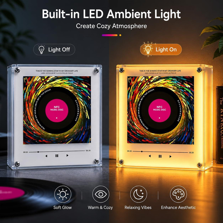 JOYTOP Drehbarer Vinyl-Musikplayer Kühlschrankmagnet mit LED-Licht und NFC, Justin Bieber, Weiß - Bild 4