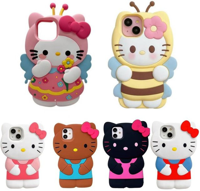 Sanrio Hello Kitty 3D Cartoon Handyhülle mit Schleife aus weichem Silikon für iPhone Modelle - Bild 1