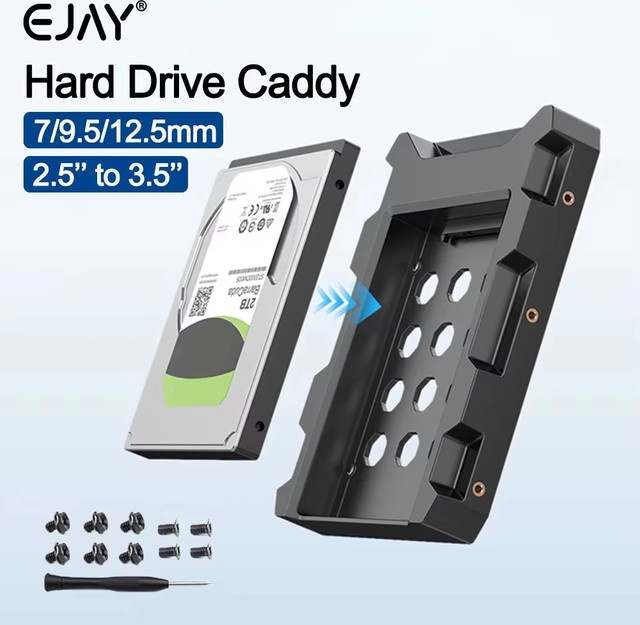 EJAY Festplatten-Caddy für 2,5 bis 3,5 Zoll, SATA 3.0, unterstützt HDD und SSD, Schwarz - Bild 1
