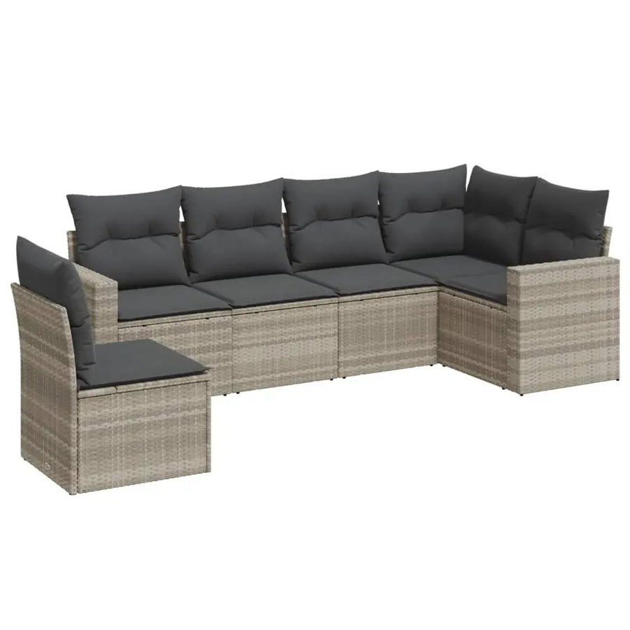 vidaXL 6-teiliges Garten-Sofagarnitur Set aus Polyrattan in Hellgrau mit UV-beständigen Kissen und Metallgestell - Bild 2