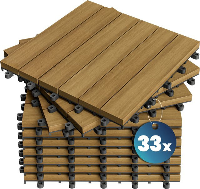 Casaria Holzfliese Eukalyptus 33er-Set in Braun mit Click-System, B/T: 30 x 30 cm - Bild 1