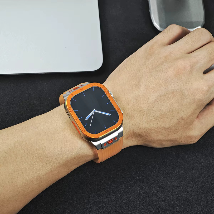 CAOWTAN Displayschutzfolie für Apple Watch Ultra 3 49mm, Metallrahmen, gehärtetes Glas, Silber - Bild 3