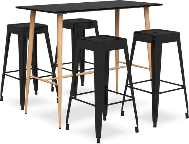 vidaXL 5-tlg. Bar-Set Schwarz Modell 14 mit Tisch und Stühlen aus MDF und Metall - Bild 1