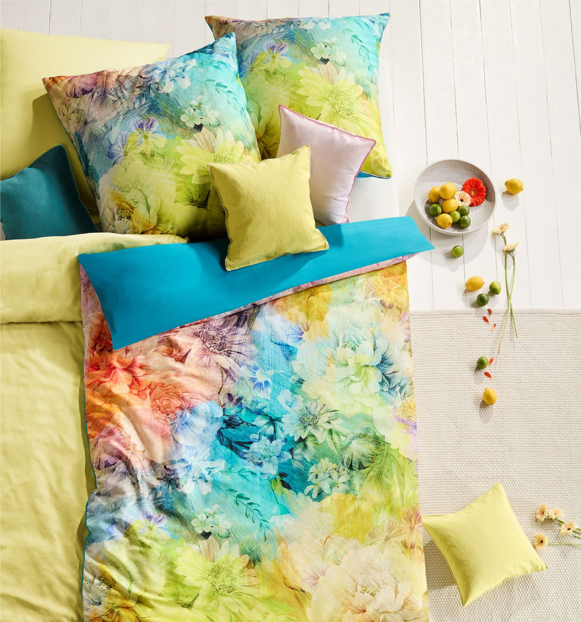Fleuresse Mako-Satin Bettwäsche Flowerpower Sommer Wende blau B/H: 200 x 200 cm - Bild 1