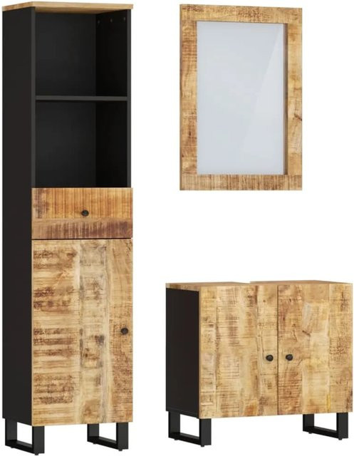 vidaXL 3-teiliges Badmöbel-Set aus Massivholz Mango in Braun - Bild 1