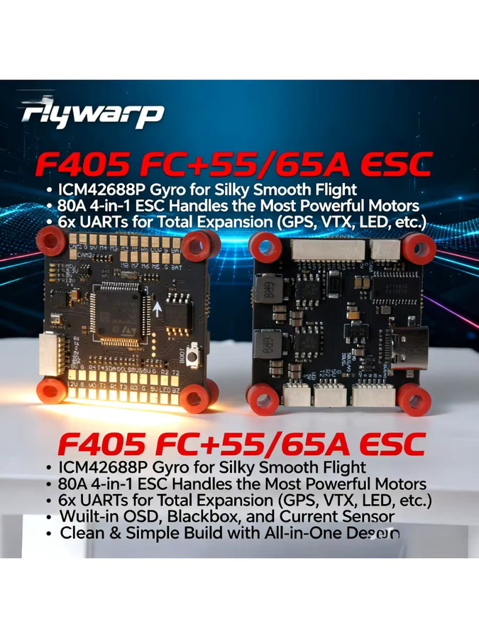 FlyWarp F405 Flight Controller Stack mit 60A 4in1 ESC, ICM42688P Gyro, Schwarz, B/T: 30,5 x 30,5 mm, für Betaflight iNAV FPV Racing Drone - Bild 3