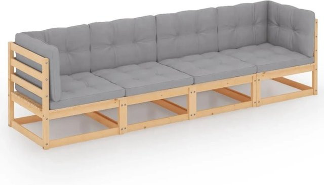 vidaXL 4-Sitzer-Gartensofa in L-Form aus massivem Kiefernholz mit grauen Kissen - Bild 1