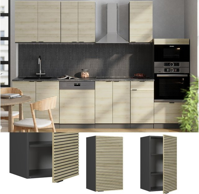 Vicco Hängeschrank Fame-Line für die Küche in Anthrazit und Eiche mit Soft-Close-Scharnieren und Regalböden, Breite: 40 cm - Bild 1