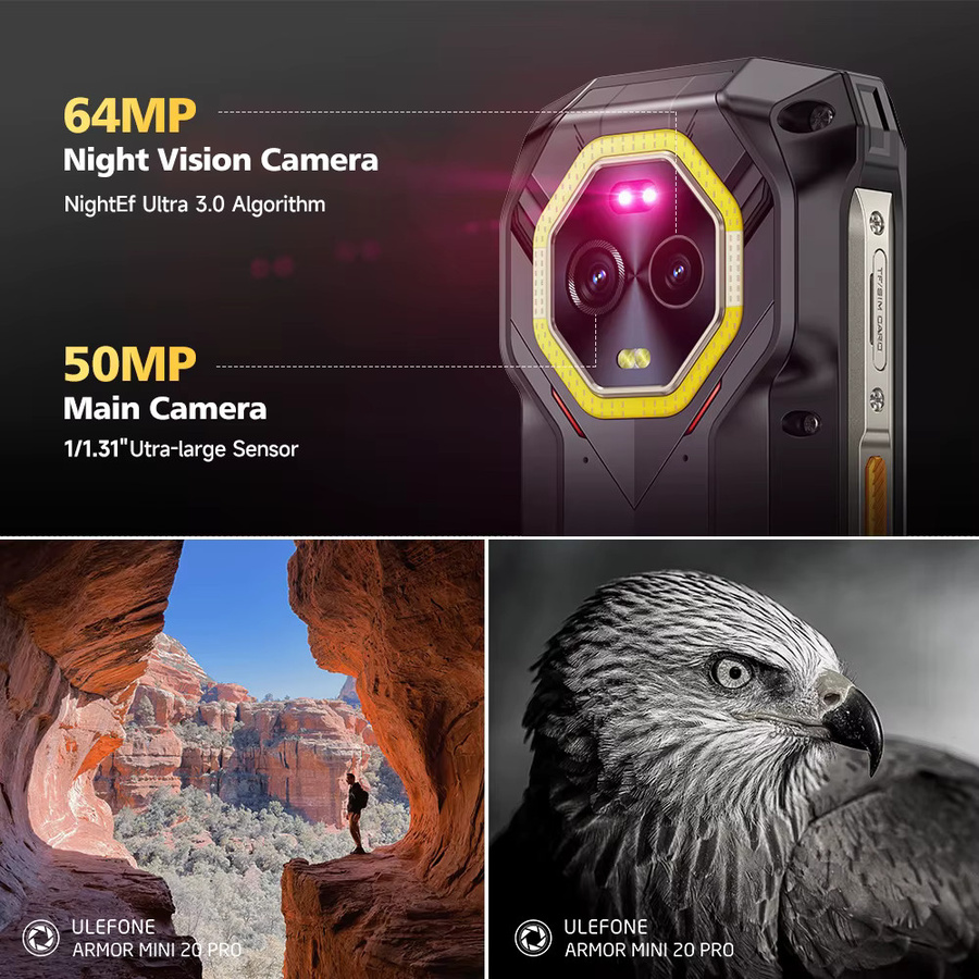 Ulefone Armor Mini 20 Pro 5G Robustes Smartphone in Schwarz mit 4,7 Zoll Display, 64MP Nachtkamera, 256GB ROM, 16GB RAM und 6200mAh Akku, Android 14 - Bild 4