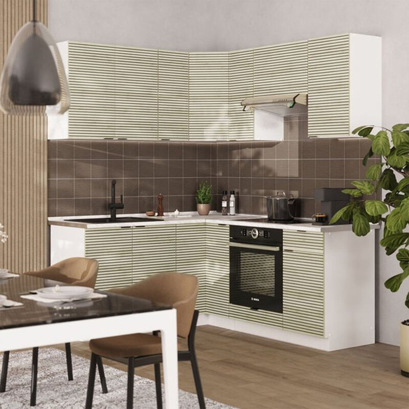 Vicco Eckküche Fame-Line in Eiche Paneel und Weiß, moderne Winkelküche aus Holzwerkstoff, B/T/H: 160 x 190 cm - Bild 1