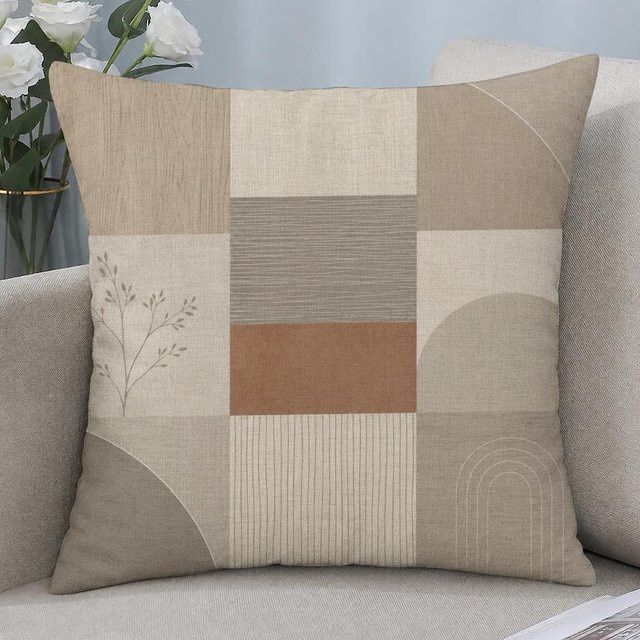 YUAN Kissenbezug im Japandi-Stil aus Leinen-Optik, Beige, B/H: 60 x 60 cm - Bild 1