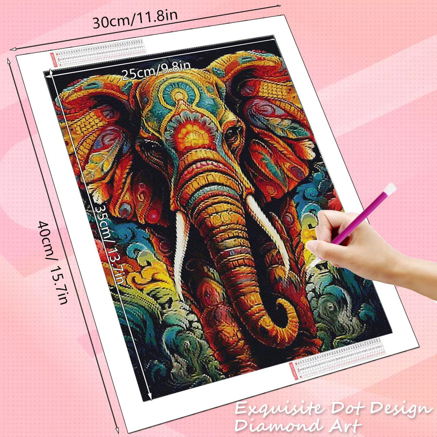 HUACAN Diamantmalerei Elefant für Erwachsene, buntes Diamant-Mosaik als Wanddekoration, B/H: 30 x 20 cm - Bild 2