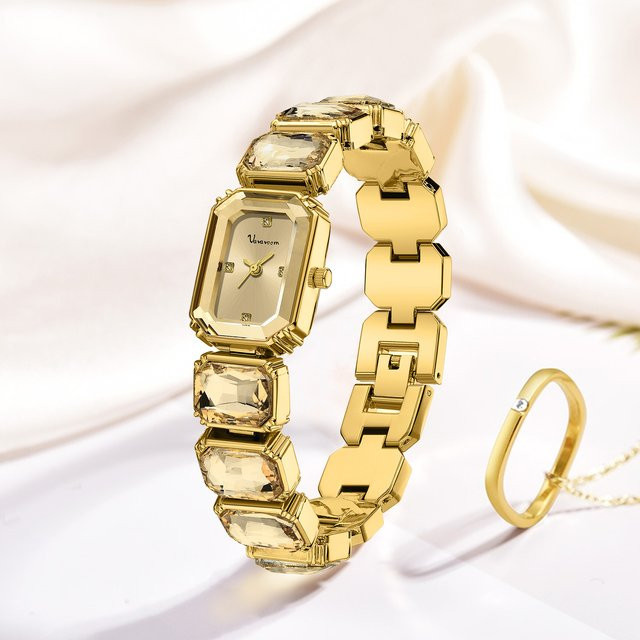 VA VA VOOM Armbanduhr, Diamant, Gold, Edelstahl, Quarz, Damen, eckig - Bild 1