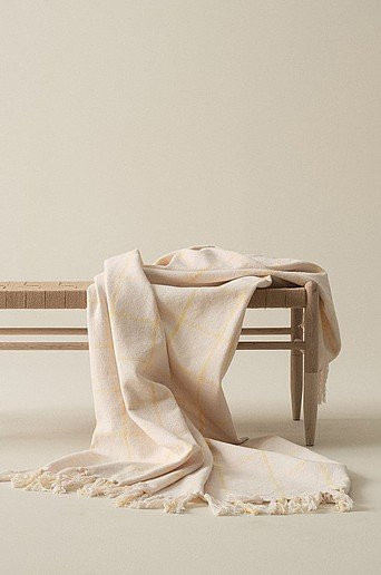 Jotex MYRA Plaid aus Baumwolle mit Fransen in Gelb und Beige, kariert, B/T: 130 x 170 cm - Bild 1