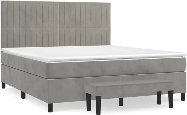 vidaXL Boxspringbett mit Matratze Hybrid-Design in Hellgrau und Weiß, Samt, B/T/H: 180 x 200 x 30 cm - Bild 1