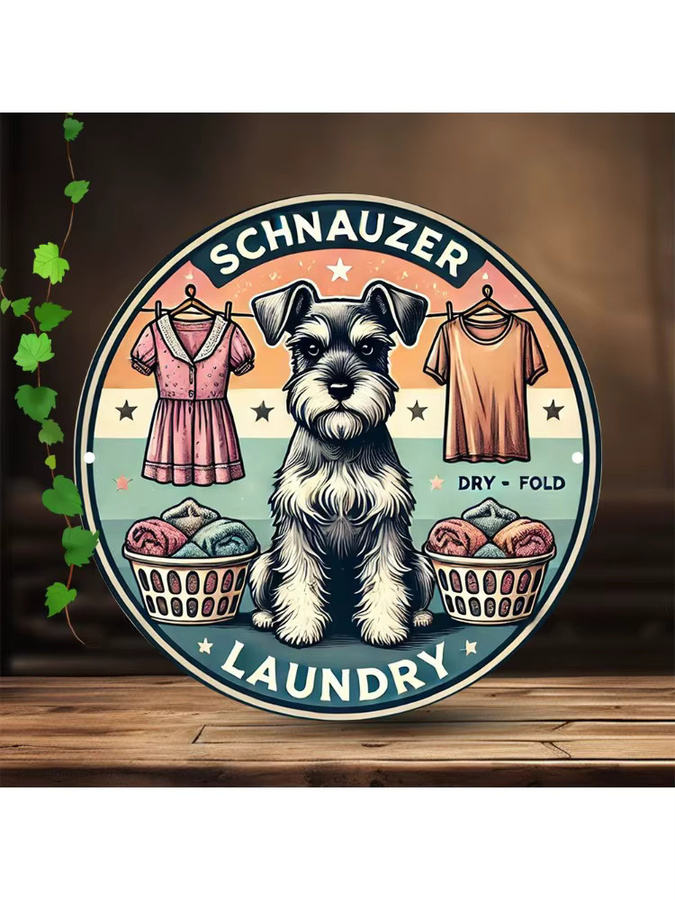 Rundes Aluminiumschild Potdemiel Schnauzer Metallwandkunst Vintage Motiv für deine Raumdekoration Durchmesser: 20 cm - Bild 4