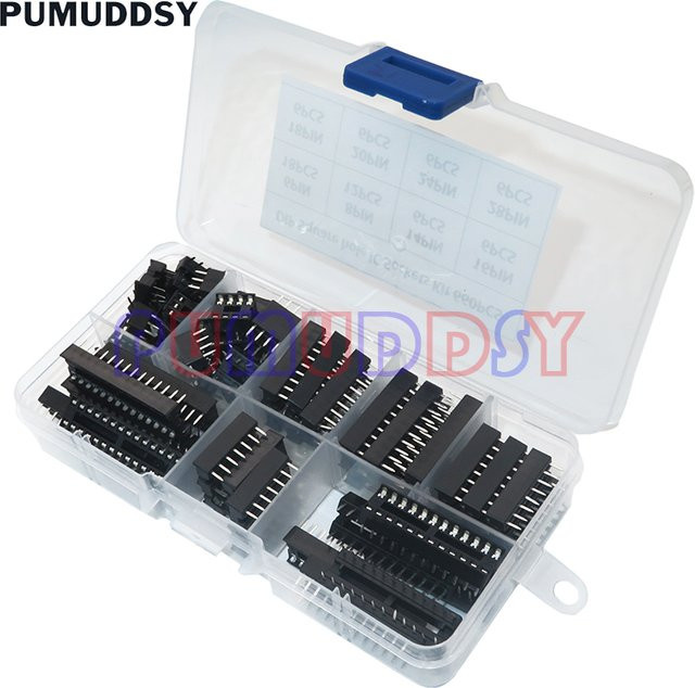PUMUDDSY DIP IC Sockel Adapter Set mit 66 Stück zum Löten, Schwarz, verschiedene Pin-Anzahl 6 bis 28 Pins - Bild 1