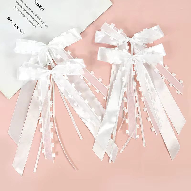 10 Stück weiße Seidenband-Schleifen mit Spitze von ZQCXLD für Hochzeit, Geburtstagsfeier und Dekoration - Bild 2