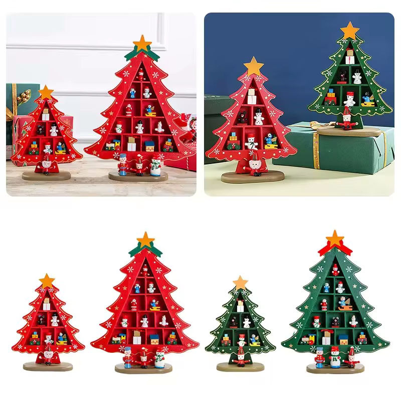 Skandinavischer Weihnachtsbaum aus Holz in Rot als 3D-Ornamente Tischdekoration - Bild 3