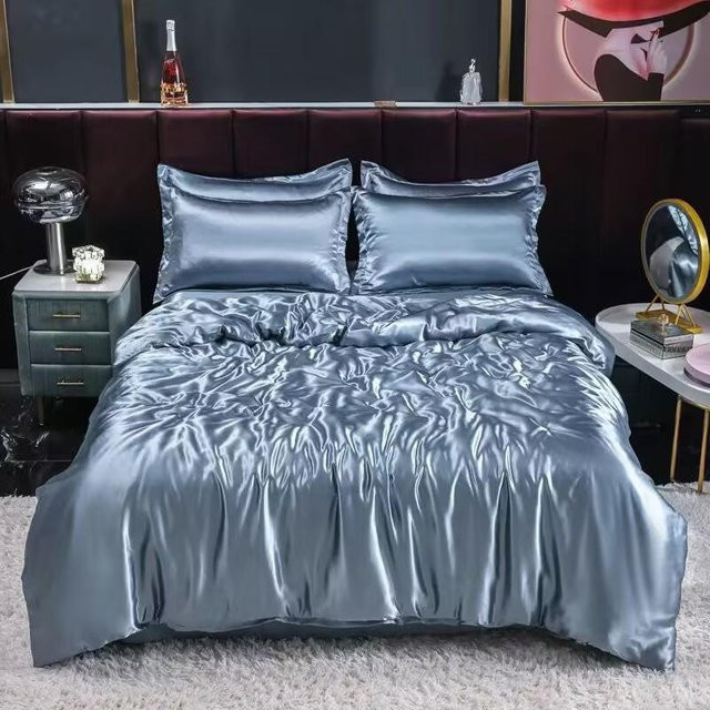 Bin Chi Textiles Luxus Satin Bettwäsche Set aus Mikrofaser in Blau, 4-teilig mit Bettdecke 200 x 230 cm - Bild 1