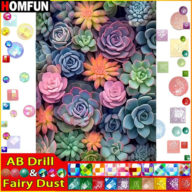 HOMFUN Fairy Dust AB Diamantgemälde Landschaft Sukkulenten 5D Diamant Stickerei Bild mit Rund-Steinen in Mehrfarbig - Bild 1