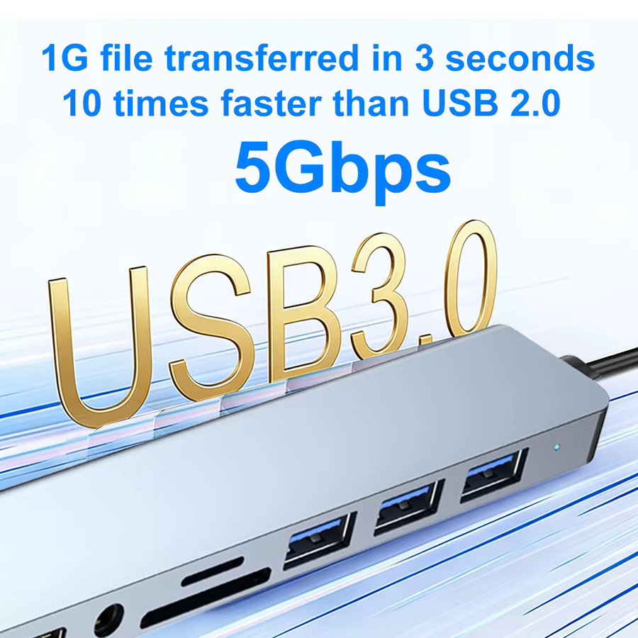 KEBIDUMEI 8-in-2 USB 3.0 Hub Dockingstation mit USB-C und USB-A OTG Adapter für Laptop mit 5Gbps Übertragungsrate - Bild 2