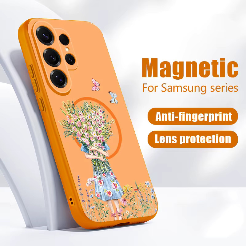 Magnetische Handyhülle mit Blumenmuster für Samsung Galaxy S25 S26 Ultra S24 S23 FE A17 A56 A37 A16 A55 A15 A36 A55 in Blau - Bild 3
